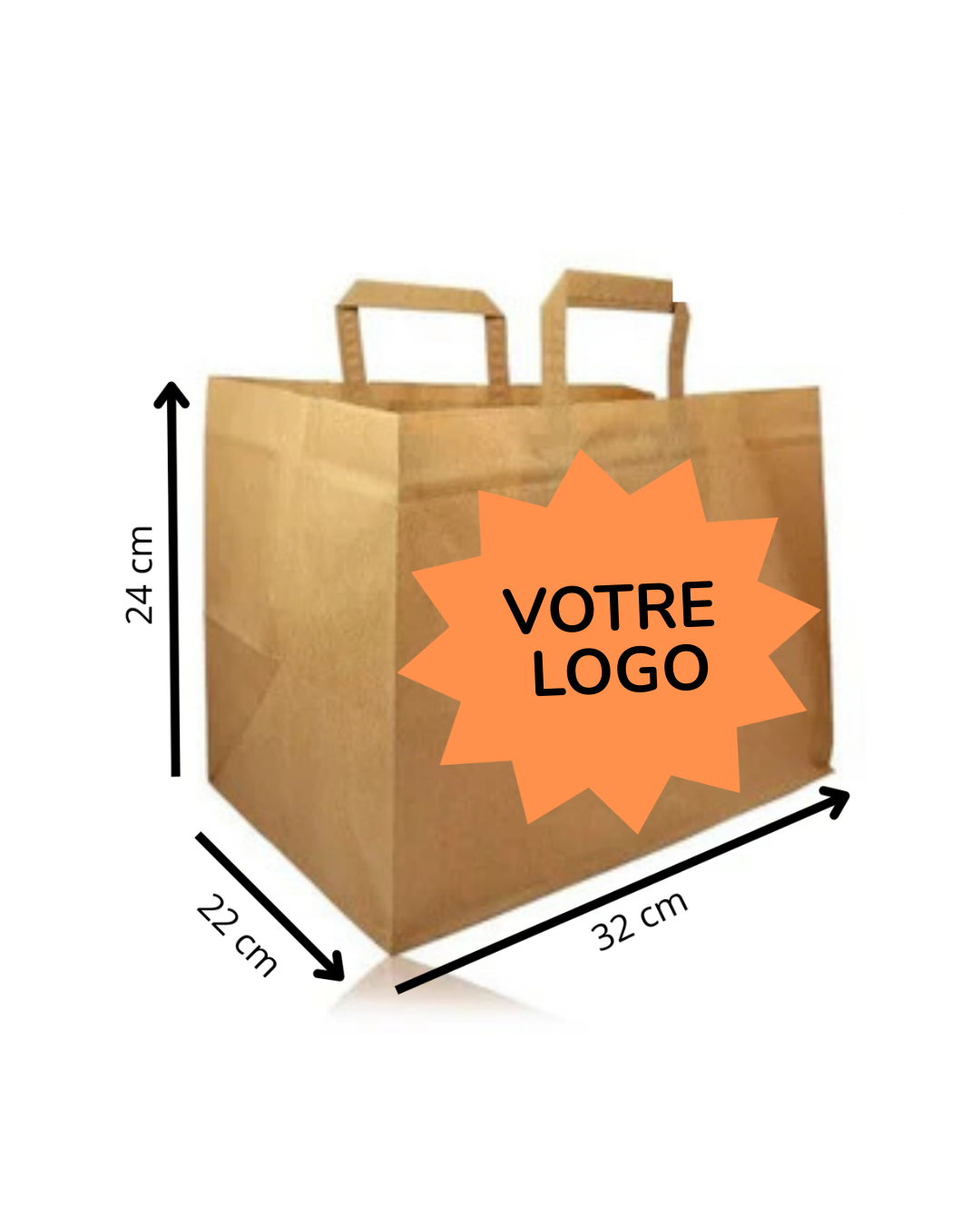Sac cabas Kraft poignée plate 32+22x24