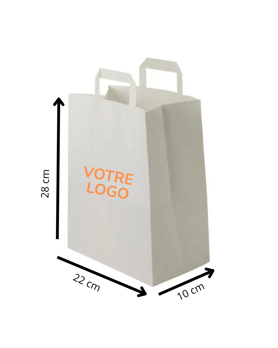 Sac cabas blanc poignée plate 22+10x28