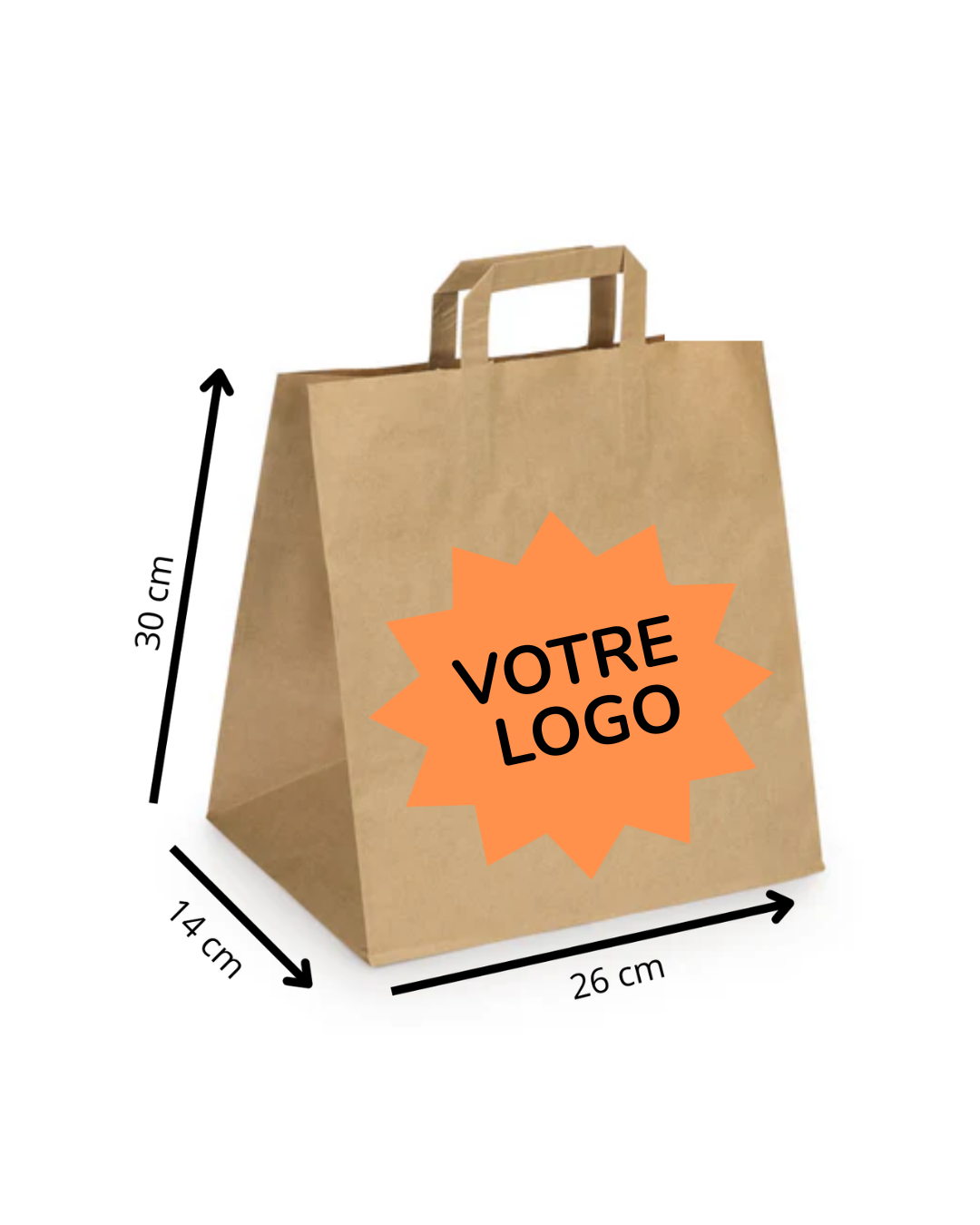 Sac cabas brun poignée plate 26+14x31