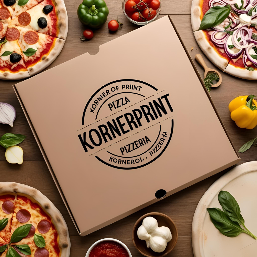 Boite pizza personnalisée couleur Kraft hauteur 4 cm (à partir de 1000 exemplaires)
