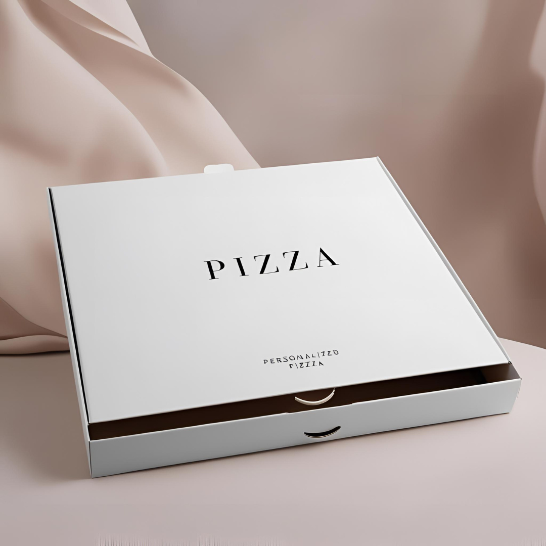 Boite pizza personnalisée couleur Blanche hauteur 4cm (à partir de 1000 exemplaires)