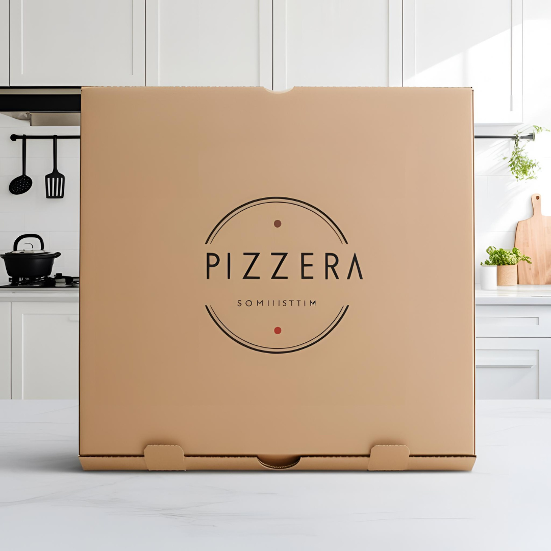 Boite pizza personnalisée couleur Kraft hauteur 4 cm (à partir de 1000 exemplaires)
