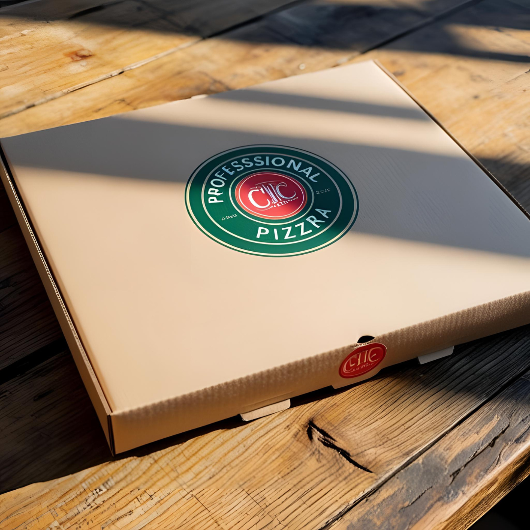 Boite pizza personnalisée couleur Kraft hauteur 4 cm (à partir de 1000 exemplaires)