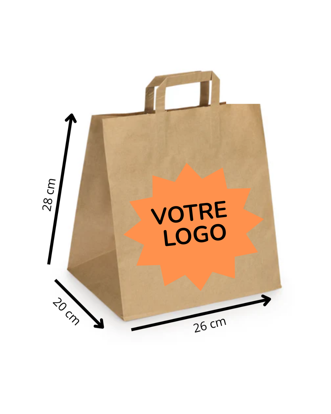 Sac cabas brun poignée plate 26+20x28