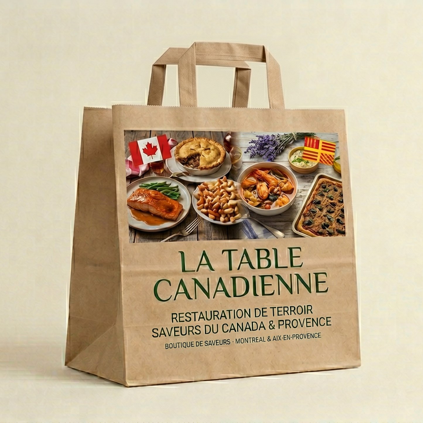 Sac Anses Plates Personnalisé 32+21x27 cm Kraft- Impression Numérique Quadri | Fabrication Française | Carton de 250 sacs