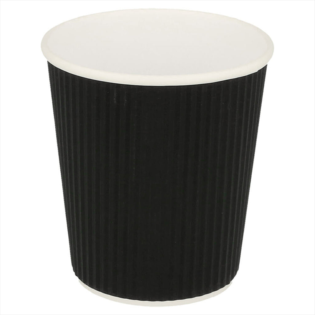 GOBELETS BOISSONS CHAUDES DOUBLE PAROI, ONDULÉ 180 ML 260 + 250 + 18 PE G/M2 Ø7,2/5,3x7,8 CM NOIR CARTON