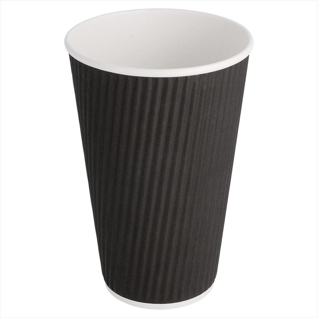 GOBELETS BOISSONS CHAUDES DOUBLE PAROI ONDULÉ 480 ML 300 + 250 + 18 PE G/M2 Ø9/6x13,4 CM NOIR CARTON