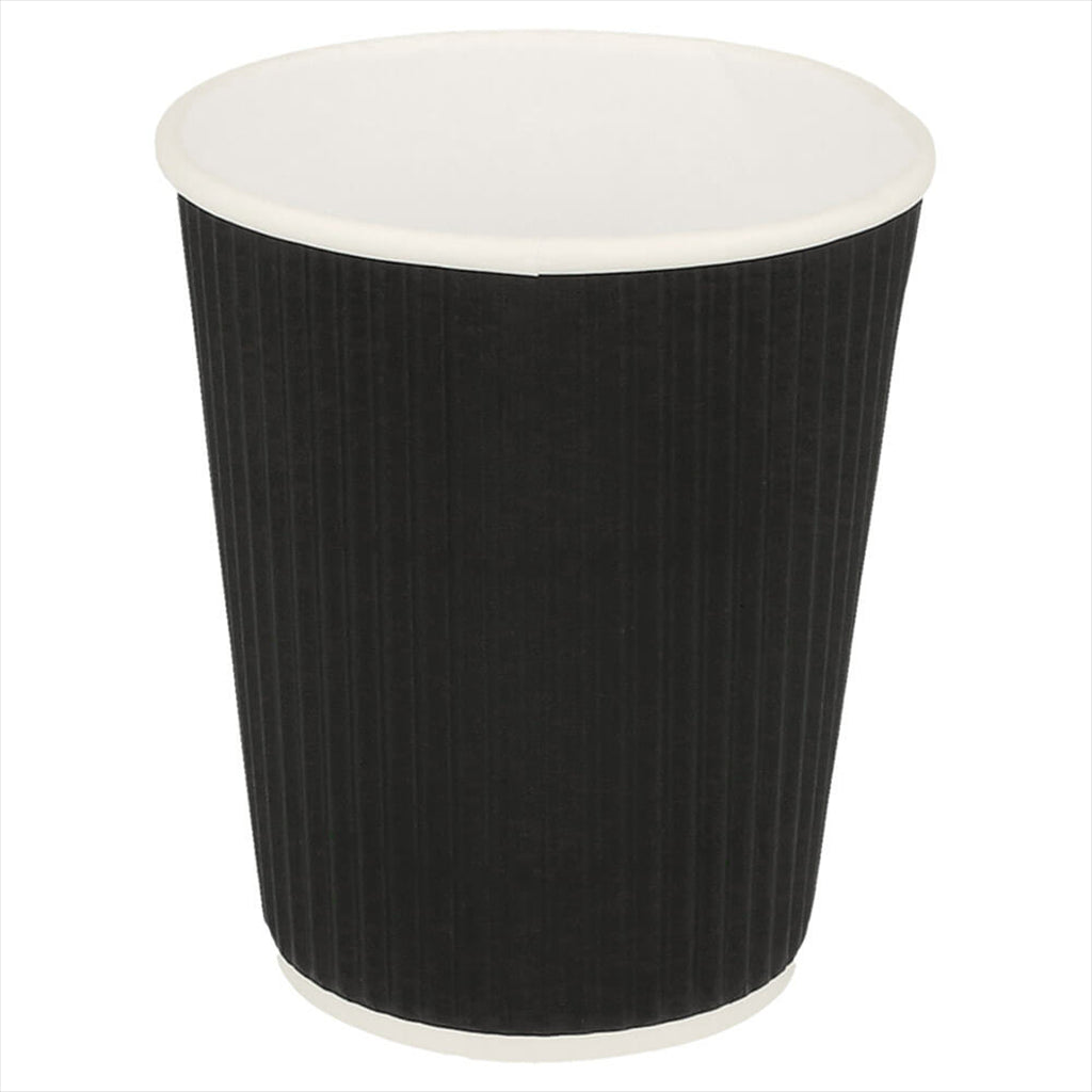 GOBELETS BOISSONS CHAUDES DOUBLE PAROI ONDULÉ 240 ML 280 + 250 + 18 PE G/M2 Ø8/5,6x9,2 CM NOIR CARTON