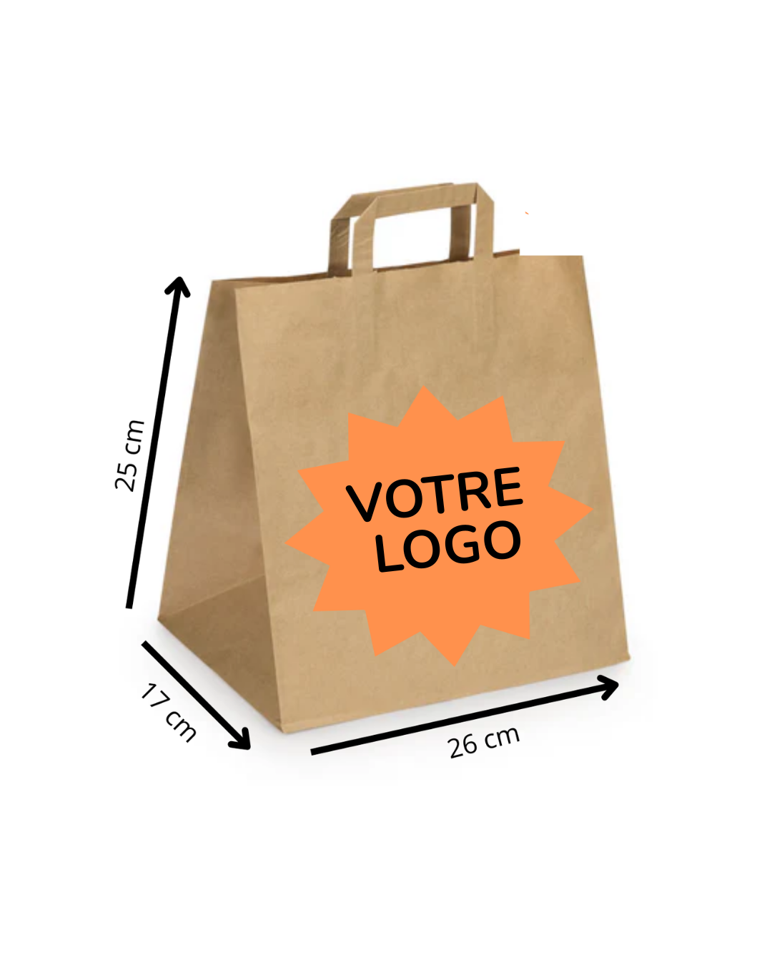 Sac cabas brun poignée plate 26+17x26