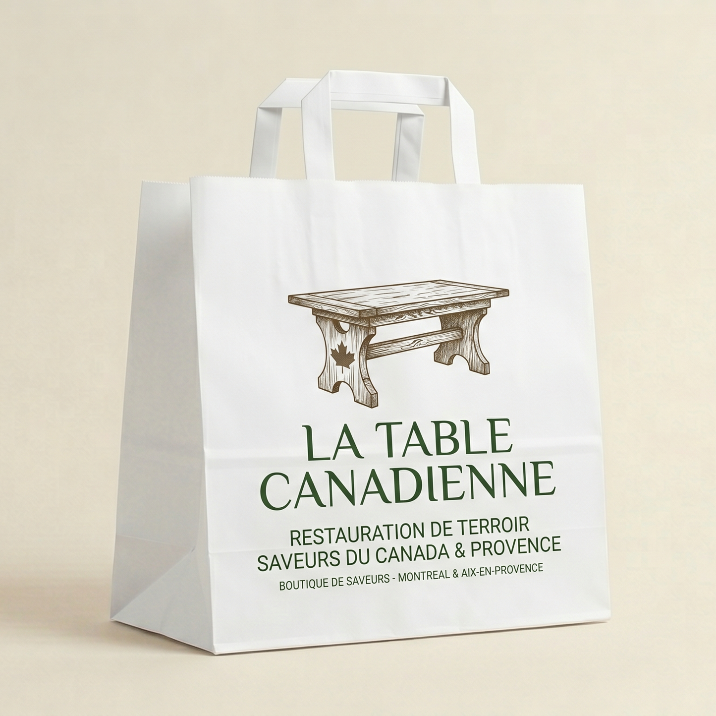 Sac Anses Plates Personnalisé 32+21x27 cm blanc - Impression Numérique Quadri | Fabrication Française | Carton de 250 sacs