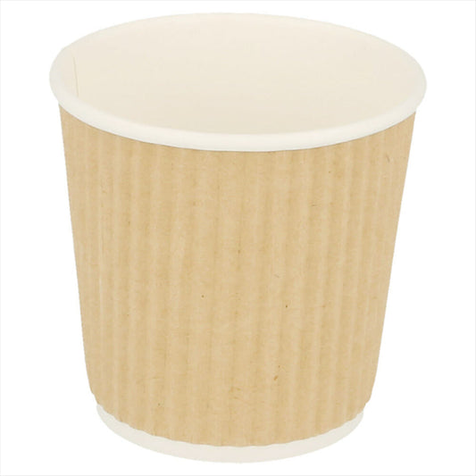 GOBELETS BOISSONS CHAUDES DOUBLE PAROI, ONDULÉ 120 ML 230 + 250 + 18 PE G/M2 Ø6,2/4,5x6 CM MARRON CARTON 