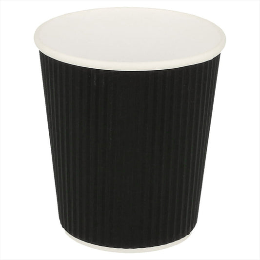 GOBELETS BOISSONS CHAUDES DOUBLE PAROI, ONDULÉ 180 ML 260 + 250 + 18 PE G/M2 Ø7,2/5,3x7,8 CM NOIR CARTON
