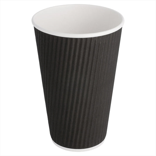 GOBELETS BOISSONS CHAUDES DOUBLE PAROI ONDULÉ 480 ML 300 + 250 + 18 PE G/M2 Ø9/6x13,4 CM NOIR CARTON