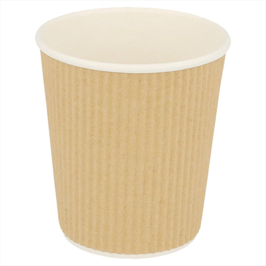 GOBELETS BOISSONS CHAUDES DOUBLE PAROI, ONDULÉ 180 ML 260 + 250 + 18 PE G/M2 Ø7,2/5,3x7,8 CM MARRON CARTON