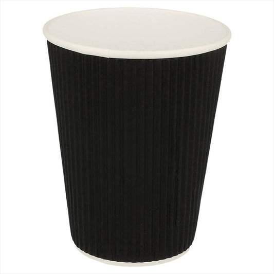 GOBELETS BOISSONS CHAUDES DOUBLE PAROI ONDULÉ 360 ML 300 + 250 + 18 PE G/M2 Ø9/6x11 CM NOIR CARTON