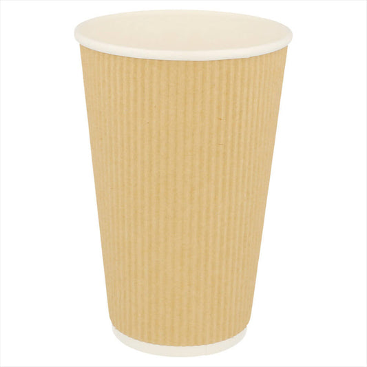 GOBELETS BOISSONS CHAUDES DOUBLE PAROI, KRAFT ONDULÉ 480 ML 300 + 250 + 18 PE G/M2 Ø9/6x13,4 CM MARRON CARTON 
