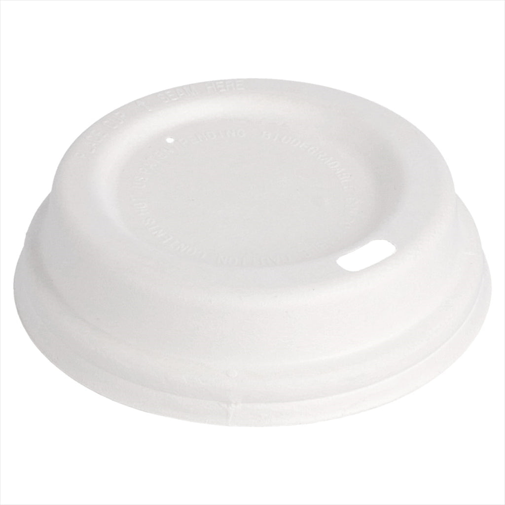 Couvercles pour gobelets à café 240 ml compostable et biodegradable ø 85 mm blanc canne à sucre - carton de 1000