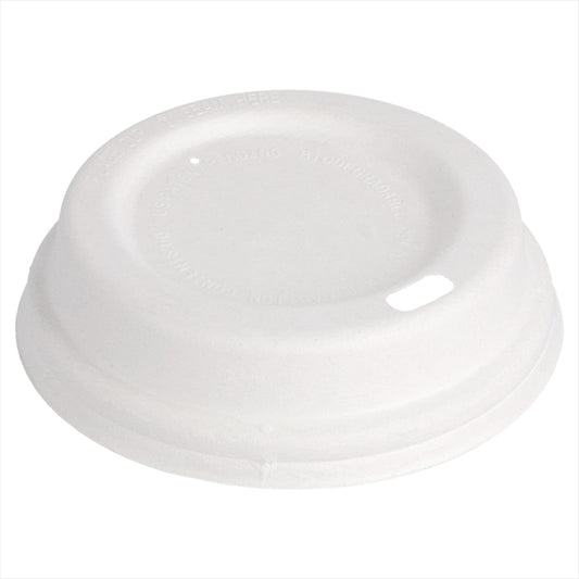 Couvercles pour gobelets à café 240 ml compostable et biodegradable ø 85 mm blanc canne à sucre - carton de 1000