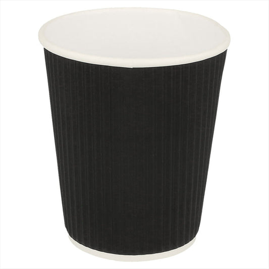 GOBELETS BOISSONS CHAUDES DOUBLE PAROI ONDULÉ 240 ML 280 + 250 + 18 PE G/M2 Ø8/5,6x9,2 CM NOIR CARTON