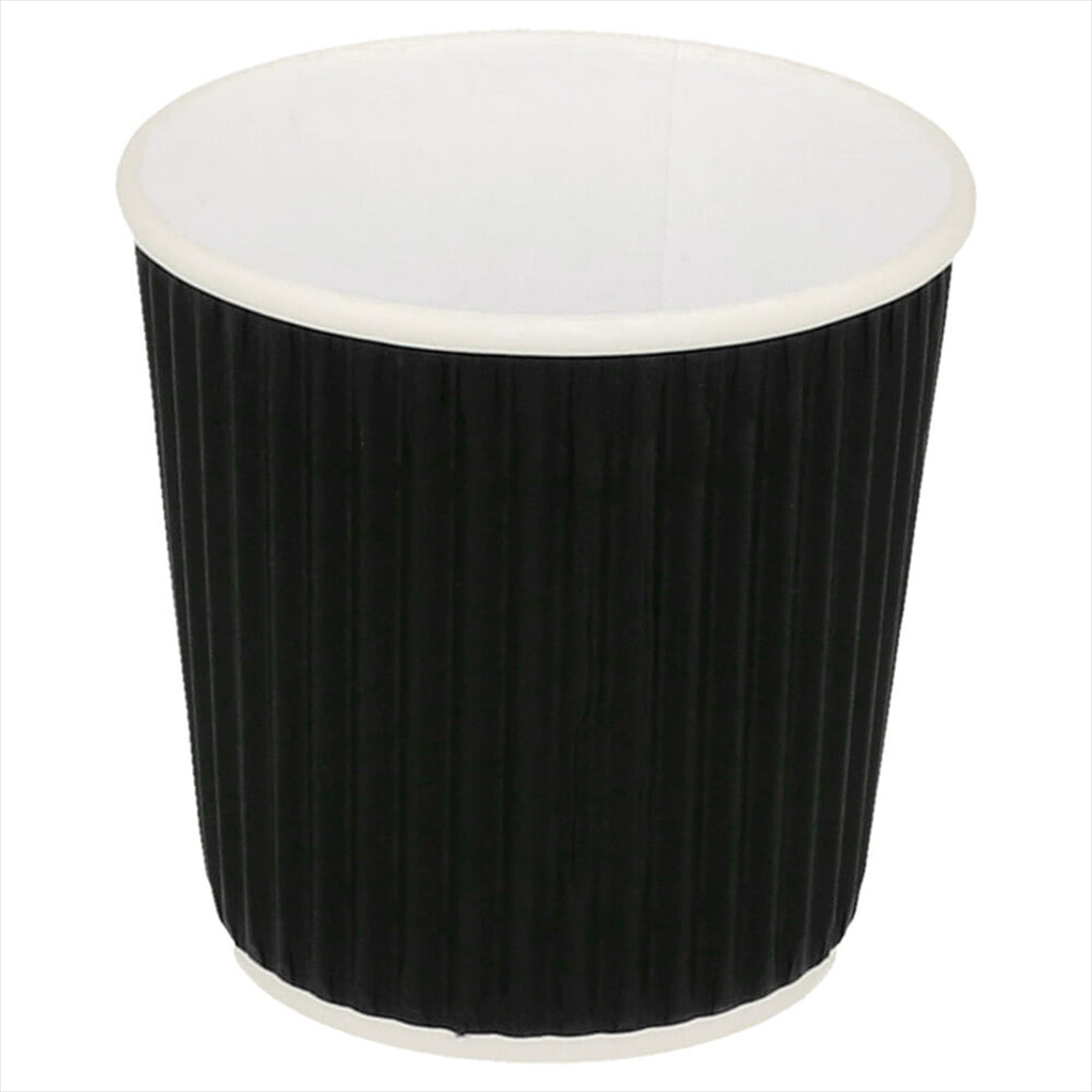 GOBELETS BOISSONS CHAUDES DOUBLE PAROI ONDULÉ 120 ML 230 + 250 + 18 PE G/M2 Ø6,2/4,5x6 CM NOIR CARTON 