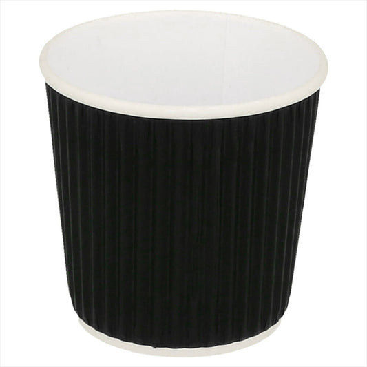 GOBELETS BOISSONS CHAUDES DOUBLE PAROI ONDULÉ 120 ML 230 + 250 + 18 PE G/M2 Ø6,2/4,5x6 CM NOIR CARTON 